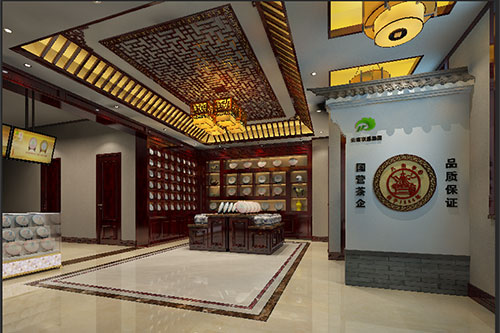 彬县古朴典雅的中式茶叶店大堂设计效果图